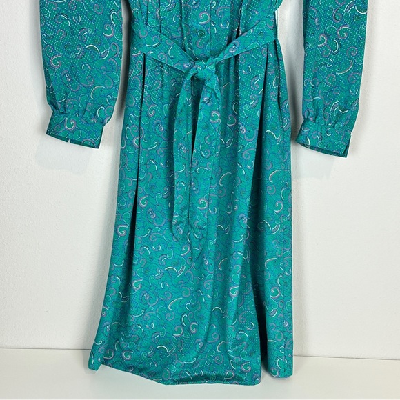 VTG Schrader Sport Polyester Sheath Teal Long Sleeve Silky Dress 10 - Picture 3 of 10